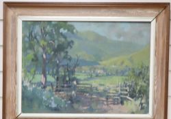 Anthony J. Rickards (1919-1993), oil on board, 'Towards Mosedale, Cumbria', signed with label verso,