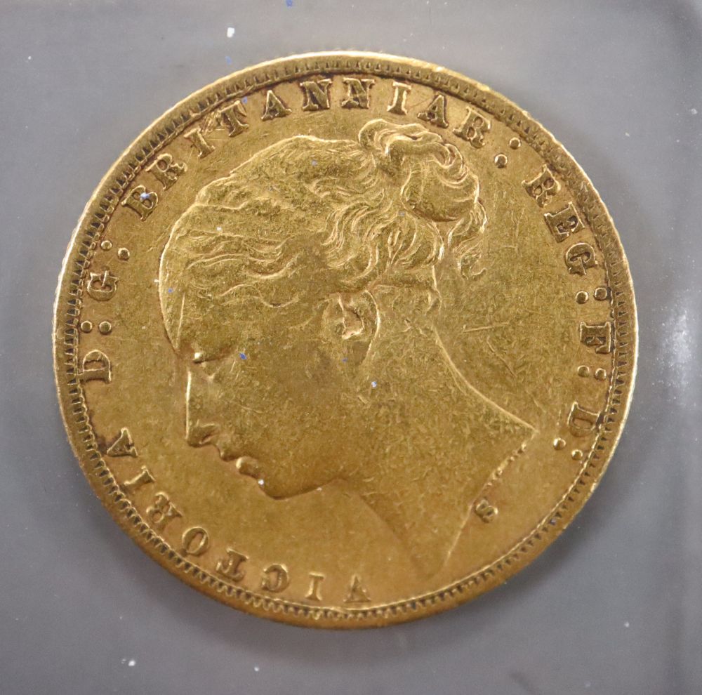 A Victorian gold sovereign, 1874S, F. - Image 2 of 2