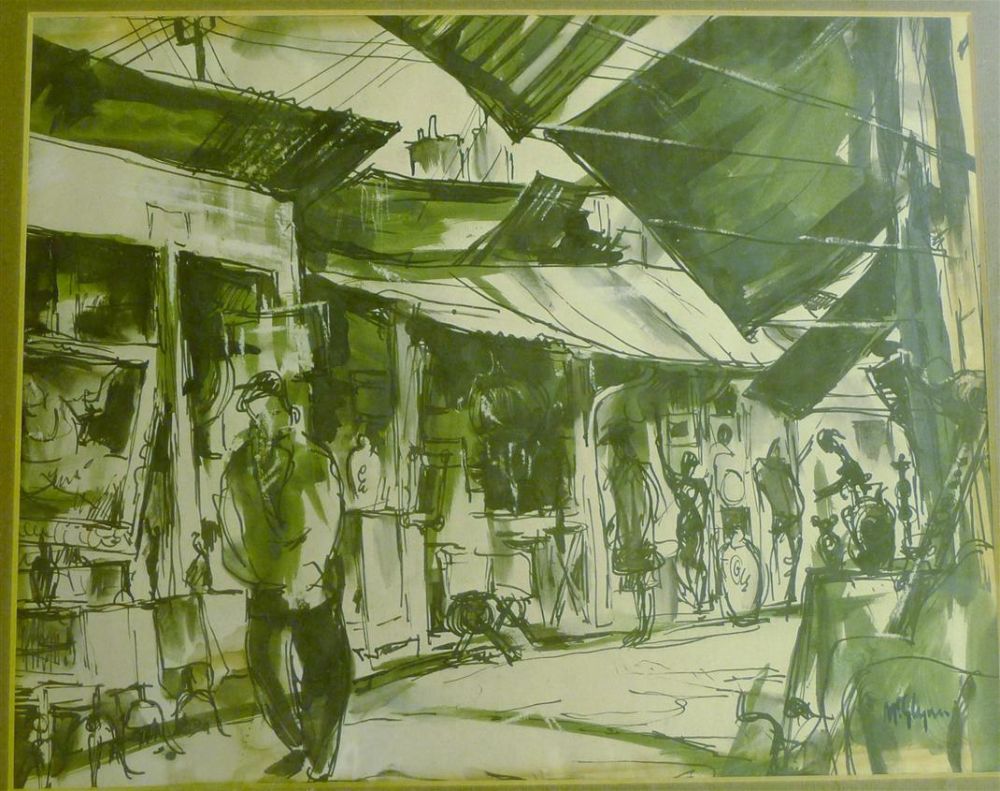 Terry McGlynn (1903-73), pen and ink, Marche au Puces, signed, 28 x 35cmCONDITION: Paper - Image 2 of 2