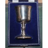 A cased modern silver christening goblet, engraved with a monument?, Courtman Silver Ltd, London,