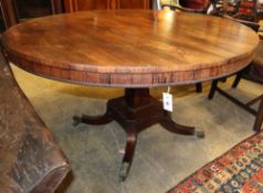 A Regency rosewood circular breakfast table, 128cm diameter, H.69cmCONDITION: The top has a nice