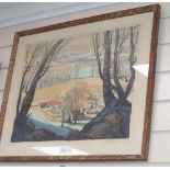 Concord and Cavendish Morton, woodblock print, Appley Farm, Isle of Wight, signed in pencil, 41 x