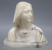 A mixed marble and alabaster bust of a lady, height 20cm