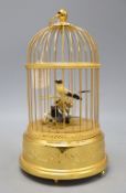 A two bird automaton in gilt metal cage, height 28cm