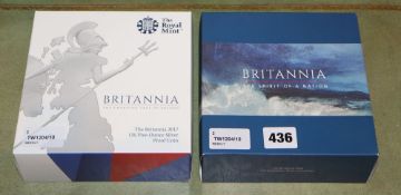 Two Royal Mint Britannia UK Five-Ounce Silver Proof Coins, The Changing Face of Britain, 2017 and