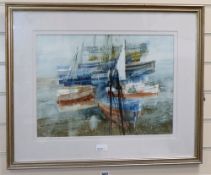 Frederick Donald Blake (1908-1997), watercolour, Fishing boats, signed, 34 x 47cm