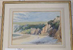 Leeson Rowbotham, watercolour and gouache, 'Whitecliff Bay, Isle of Wight', signed & dated 1932,