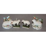 Two pairs of Derby style porcelain sheep