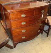 A Regency mahogany bowfront chest, W.106cm, D.52cm, H.100cmCONDITION: Top scuffed, both sides have