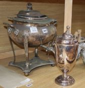 A plated lamp, a tea urn and a hot water jug