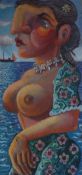 Modern British, oil on board, 'Lady of the Sea', 47 x 22cm, unframed.