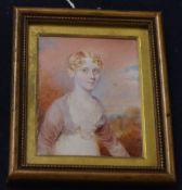 Attributed to Thomas Hargreaves (1774-1847), a miniature watercolour portrait of a young lady in a