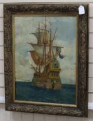 A.E. Lloyd, oil on canvas, Galleon at sea, signed and dated 1951, 59 x 44cm