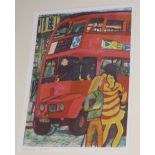 Rupert Shepherd, colour woodcut, artist proof 'The Bus', signed in pencil, 40 x 29cm, unframed