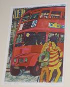 Rupert Shepherd, colour woodcut, artist proof 'The Bus', signed in pencil, 40 x 29cm, unframed