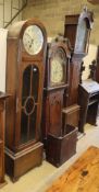 A George III mahogany longcase clock, a George III oak longcase clock case and a 1920's oak longcase