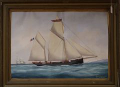 Neapolitan School, gouache, Ship portrait of Eurvin de Bologne Capt. Le Blouch, 52 x 75cm