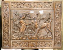 An Italian carved rectangular walnut panel, c.1920, W.62cm, H.50cmCONDITION: The panel has a
