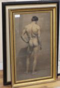 Two late Victorian charcoal and chalk art school studies of standing male nude and similar in