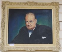 JHGP, oil on board, Portrait of Winston Churchill, initialled and dated '65, 39 x 49cm