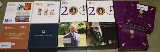 Eleven Royal Mint UK £5 Silver Proof Coins, including: The 50th Anniversary of the Death of Sir