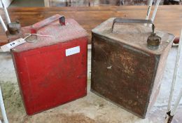 Two petrol cans from the 1930's and 1950's Shell Max and BP over printed, 'Pool Spirit'