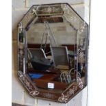 A Venetian octagonal etched glass wall mirror, W.52cm, H.63cm