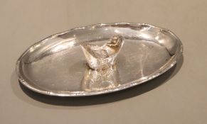 A Chinese white metal oval pen rest by Wai Kee, 12.7cm, 3.5 oz,CONDITION: Minor surface scratches,