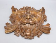 A carved oak lion's mask, c.1860, height 29cm