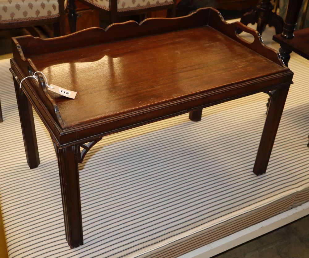 A Georgian style mahogany tray top occasional table, W.73cm, D.44cm, H.48cm