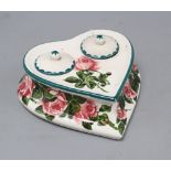 A Wemyss cabbage rose heart-shaped inkstand, height 6cmCONDITION: Heavily crazed throughout. One