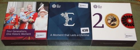 Three Royal Mint UK Five-Ounce Silver Proof Coins, including Four Generations of Royalty, 2018,