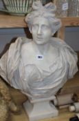 A carved marble bust of Diana the Huntress, height 57cm