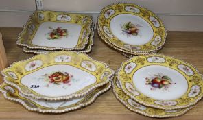 Ten Royal Worcester bone china yellow ground plates