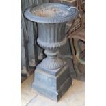 A cast iron garden campana urn, diameter 38cm, H.68cm
