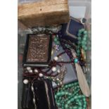 Mixed jewellery etc. including sterling and amethyst necklace, simulated jade necklaces and a garnet