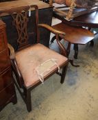 A George III mahogany elbow chair and a George III octagonal mahogany wine table, table W.46cm, D.