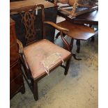 A George III mahogany elbow chair and a George III octagonal mahogany wine table, table W.46cm, D.