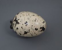 A late Victorian novelty silver mounted Macintyre pottery scent flask, modelled as a speckled egg,