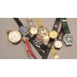 Nine assorted wrist watches including Seiko, Swatch and Memostar alarm.