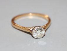 An 18ct and solitaire diamond ring, size N, gross 2.5 grams.CONDITION: Stone approx. 0.50ct.