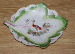 A Derby leaf shaped dish, c.1760-5,CONDITION: Crazing visible to areas of the white glaze, two chips