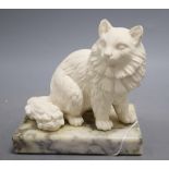 A model of a cat on marble stand, signed A.Genarelli, height 14cm