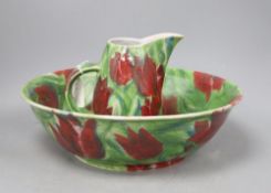 A Janice Tchalenko glazed jug and basin set, jug height 18cm