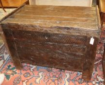 A Spanish walnut primitive coffer, c.1680, W.105cm, D.59cm, H.76cm