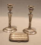 An Edwardian silver four division cigar case, Birmingham, 1906, 13.2cm, gross 5oz and a pair of 19th