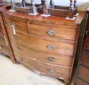 A Regency mahogany bowfront chest, W.104cm, D.51cm, H.100cmCONDITION: Poor condition throughout, the