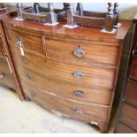 A Regency mahogany bowfront chest, W.104cm, D.51cm, H.100cmCONDITION: Poor condition throughout, the