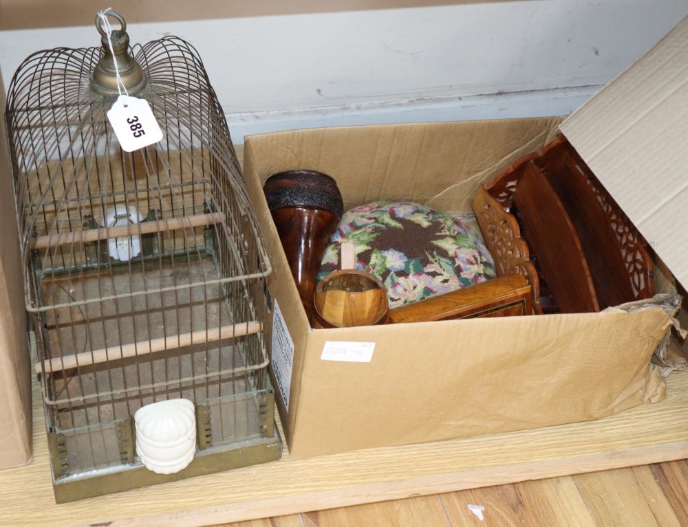A bird cage and mixed treen, etc.