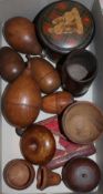 A collection of treen and Tartanware boxes